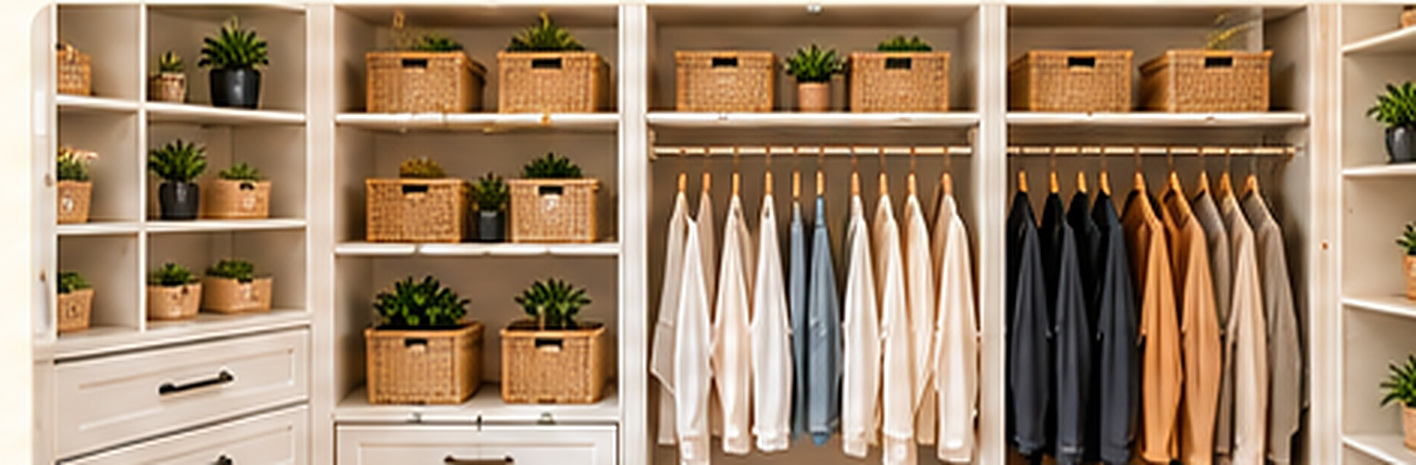 Organized closet with storage bins