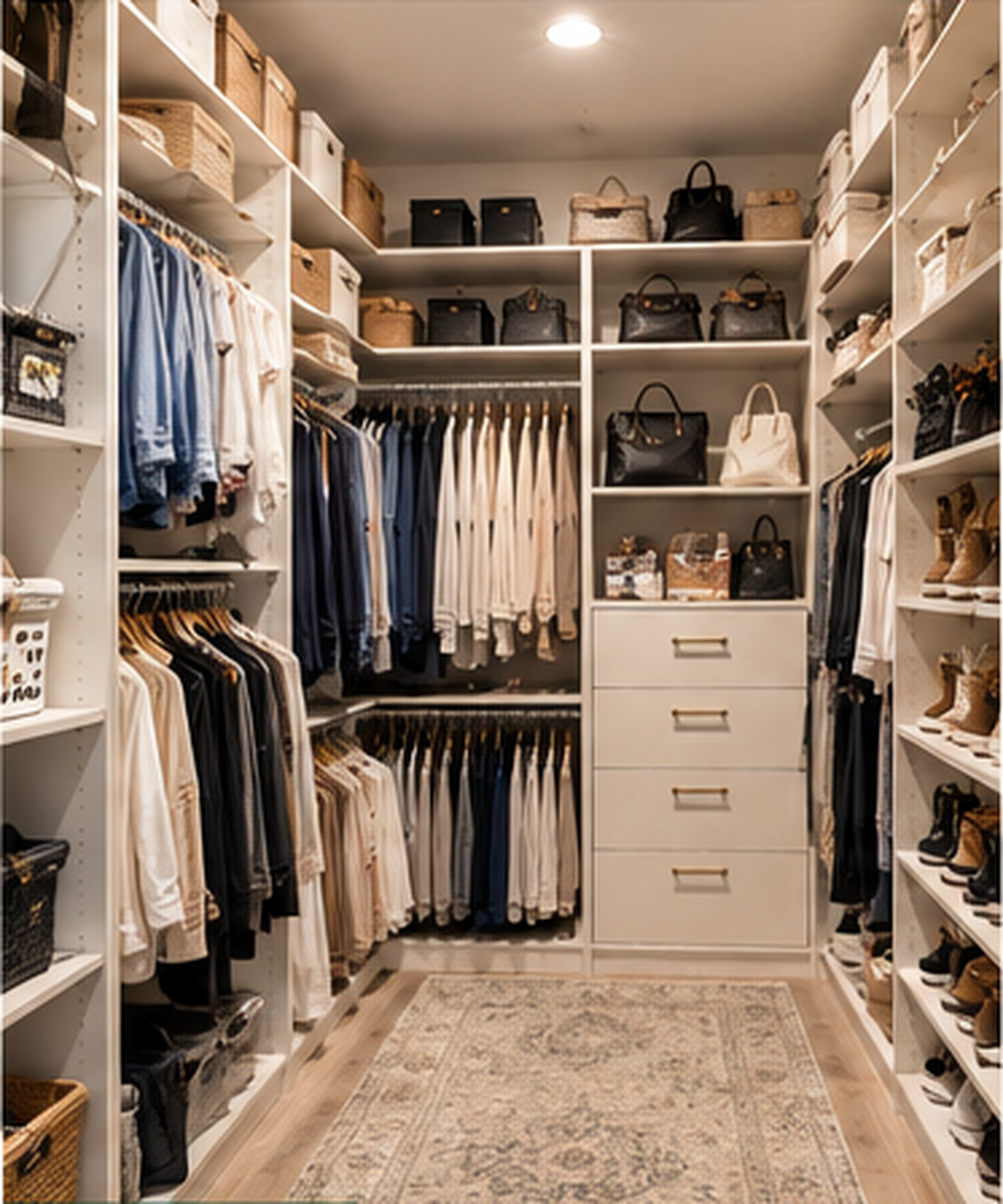 Organized walk in closet after transformation