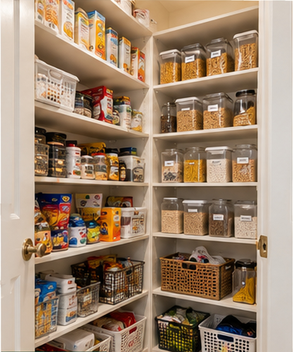 Organized kitchen pantry after transformation