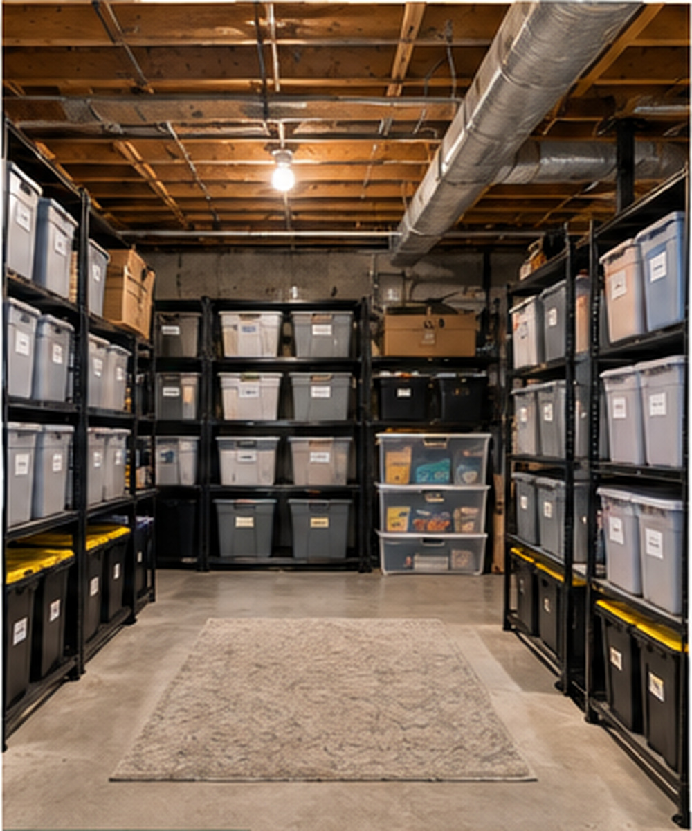 Organized basement storage after transformation